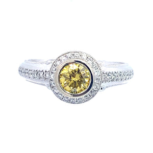 14K White Gold Yellow Canary Diamond Halo Ring