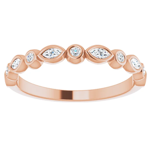 14K Rose Gold Round and Marquise Diamond Wedding Band