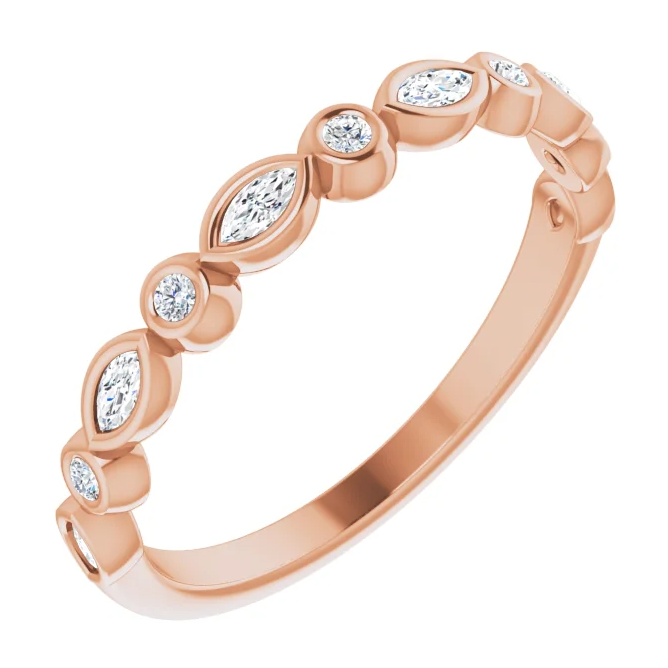 14K Rose Gold Round and Marquise Diamond Wedding Band