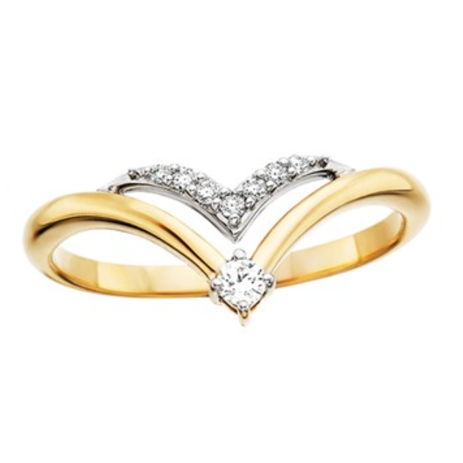10K Two-Tone Chevron Diamond Fashion Ring