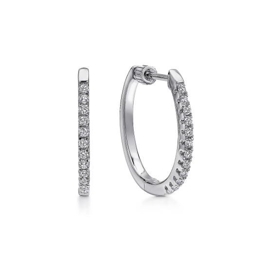 14K White Gold Diamond Hoop Earrings