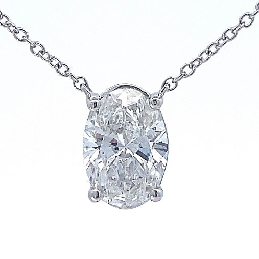 14K White Gold 2ct Lab Grown Oval Diamond Necklace