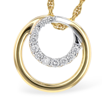 14K Two-Tone Double Circle Diamond Necklace
