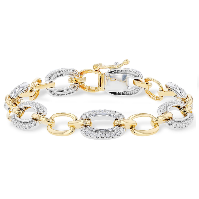 14K Two-Tone Fancy Link Diamond Bracelet