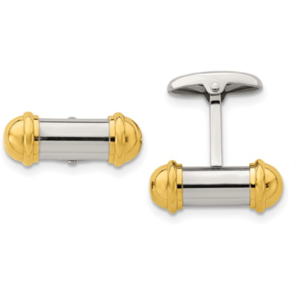 Stainless Steel and Yellow Gold Plated Cuff Links
