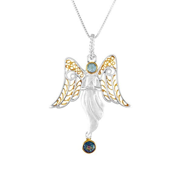 Sterling Silver and 22K Gold Vermeil Topaz Angel Pendant