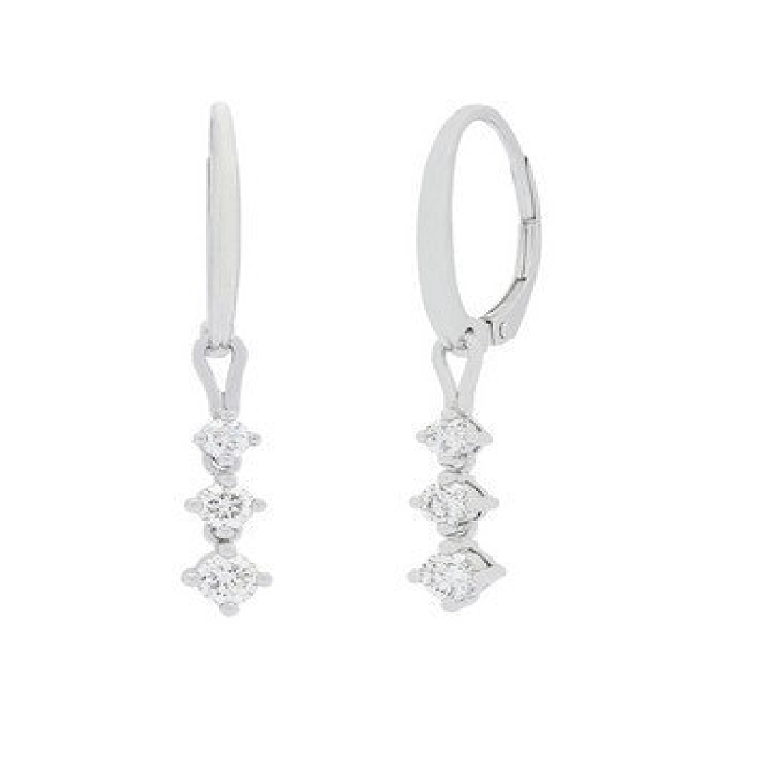 14K White Gold Three-Stone Diamond Earrings