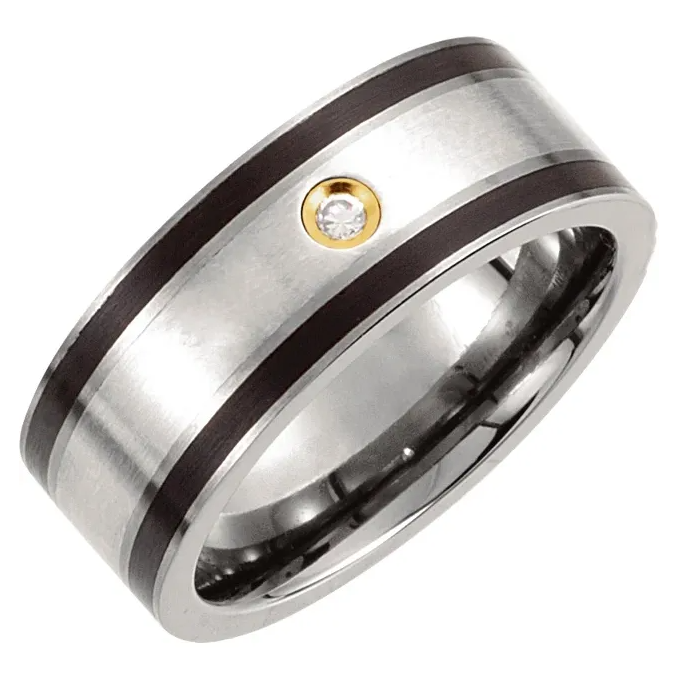 Satin Titanium and Sterling Silver Diamond Band