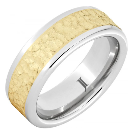 14K Yellow Gold and Serinium Hammered Wedding Band