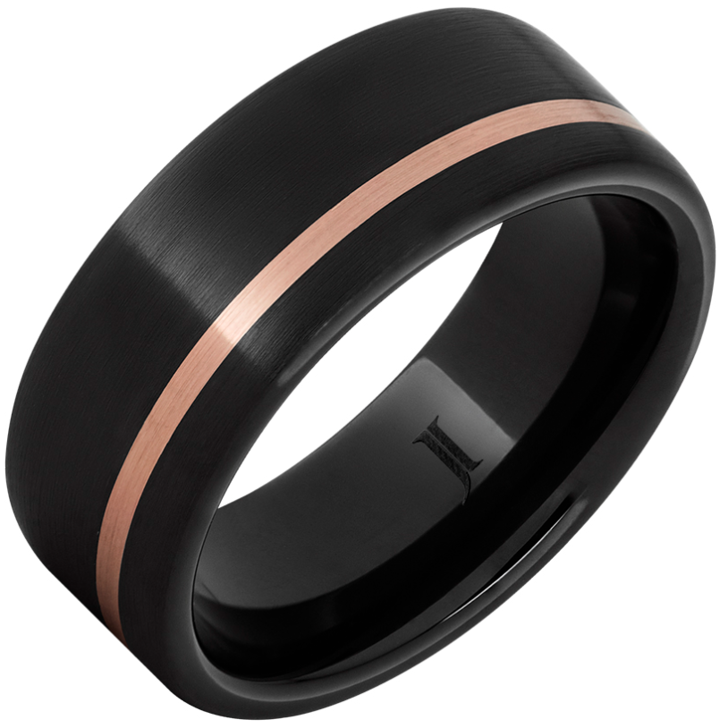 Ceramic Satin Wedding Band with Rose Gold Inlay