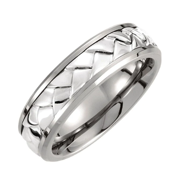 Titanium and Sterling Silver Woven Inlay Band