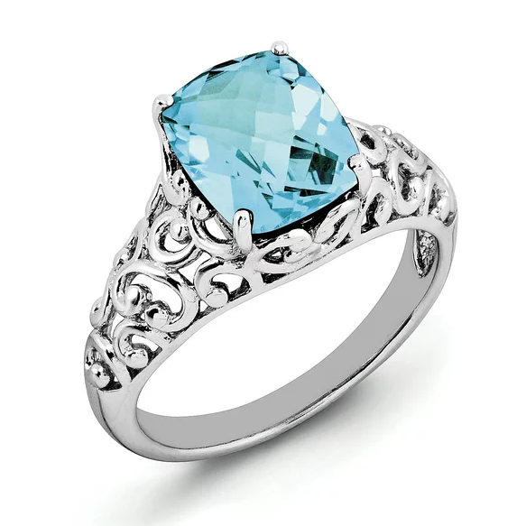 Sterling Silver Antique Style Blue Topaz Ring