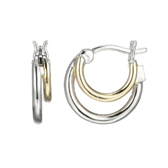 Sterling Silver Gold Plated Double-Hoop Earrings