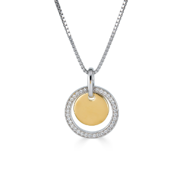 Sterling Silver Gold Plated White Sapphire Circle Necklace