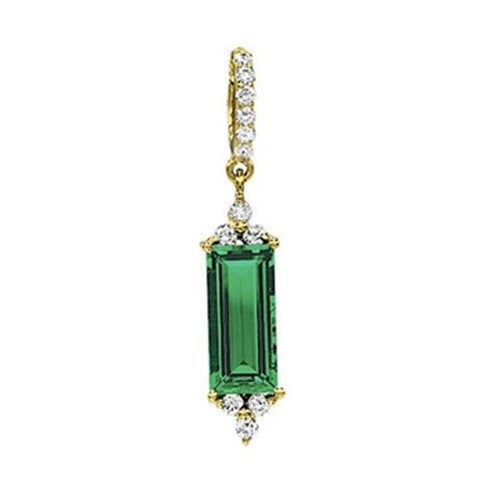 14K Yellow Gold Lab Created Emerald and Diamond Dangle Pendant