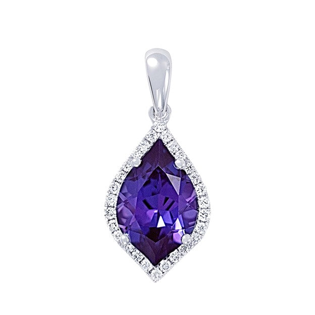 14K White Gold Lab Created Alexandrite and Diamond Halo Pendant