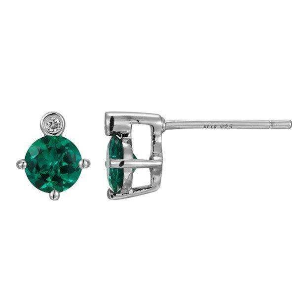 Sterling Silver Created Emerald Stud Earrings