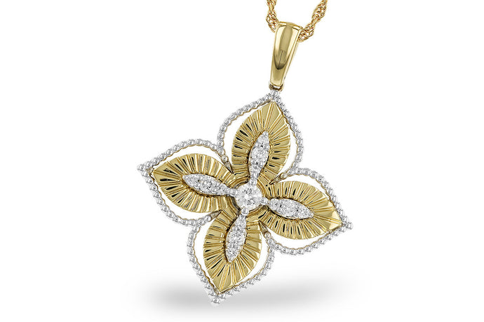 14K Two-Tone Gold Flower Pendant with Diamond Accents