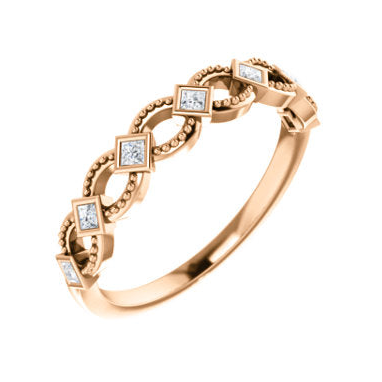 14K Rose Gold Princess Cut Diamond Stackable Wedding Band