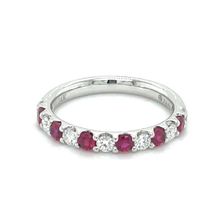 14K White Gold Diamond and Ruby Stackable Band