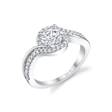 18K White Gold Diamond Swirl Engagement Ring