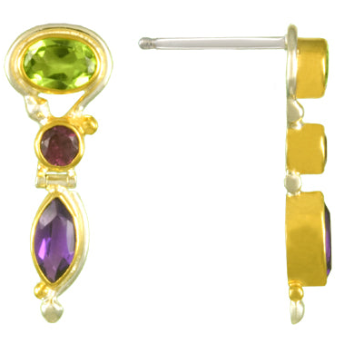 Sterling Silver Gold Plated Multi-Stone Dangle Earrings