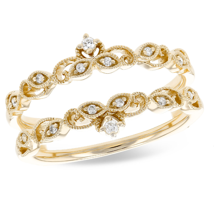 14K Yellow Gold Filigree Diamond Ring Guard