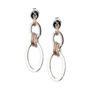 Sterling Silver Rose Gold Oval Dangle Earrings