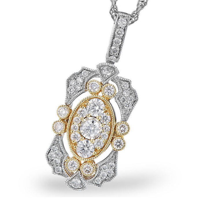 14K Two-Tone Gold Diamond Art Deco Necklace