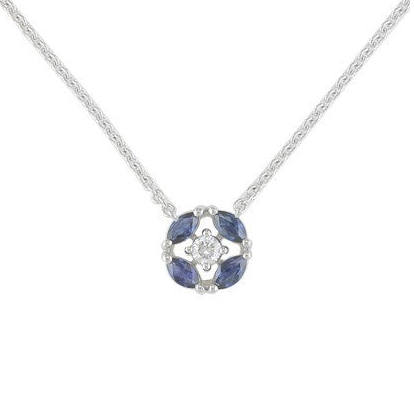 14K White Gold Sapphire and Diamond Cluster Necklace