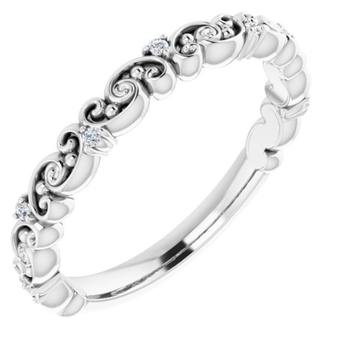 14K White Gold Scrolling Diamond Wedding Band