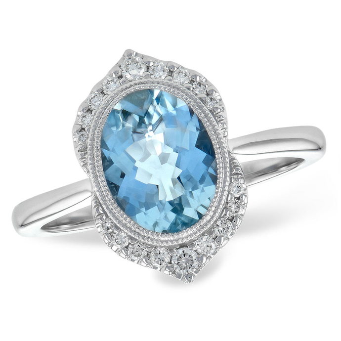 14K White Gold Aquamarine and Diamond Halo Ring