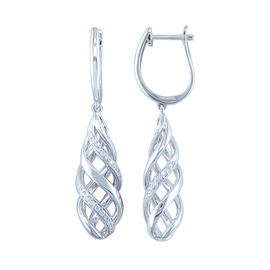 14K White Gold Diamond Woven Dangle Earrings