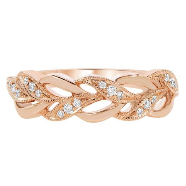 14K Rose Gold Floral Diamond Wedding Band