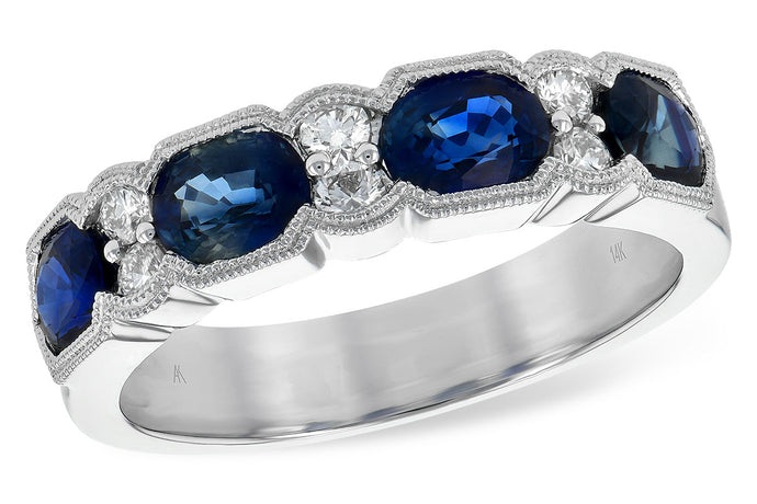 14K White Gold, Blue Sapphire and Diamond Fashion Ring