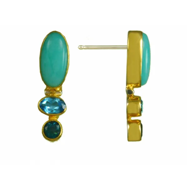 Sterling Silver Gold Plated Multi-Stone Earrings