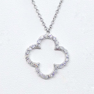 white gold diamond clover necklace, dainty diamond necklace