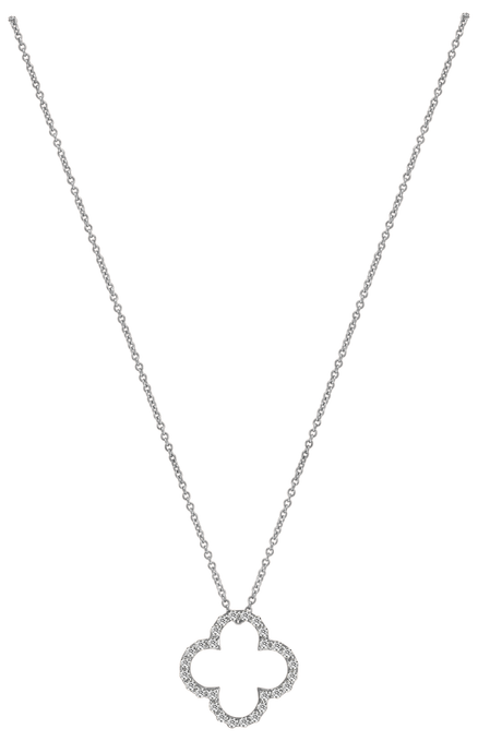 white gold diamond clover necklace, dainty diamond necklace