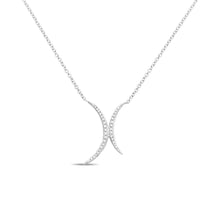 Load image into Gallery viewer, white gold diamond crescent necklace, dainty diamond necklace