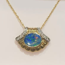 Load image into Gallery viewer, 14K Yellow Gold Opal and Diamond Shell Pendant