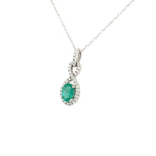 Load image into Gallery viewer, 14K White Gold Emerald and Diamond Halo Necklace