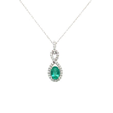 Load image into Gallery viewer, 14K White Gold Emerald and Diamond Halo Necklace