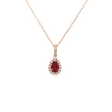 Load image into Gallery viewer, 14K Rose Gold Ruby and Diamond Halo Pendant