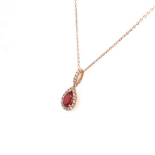 Load image into Gallery viewer, 14K Rose Gold Ruby and Diamond Halo Pendant