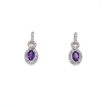 Load image into Gallery viewer, Sterling Silver Oval Amethyst Earrings with Topaz Halo Earrings