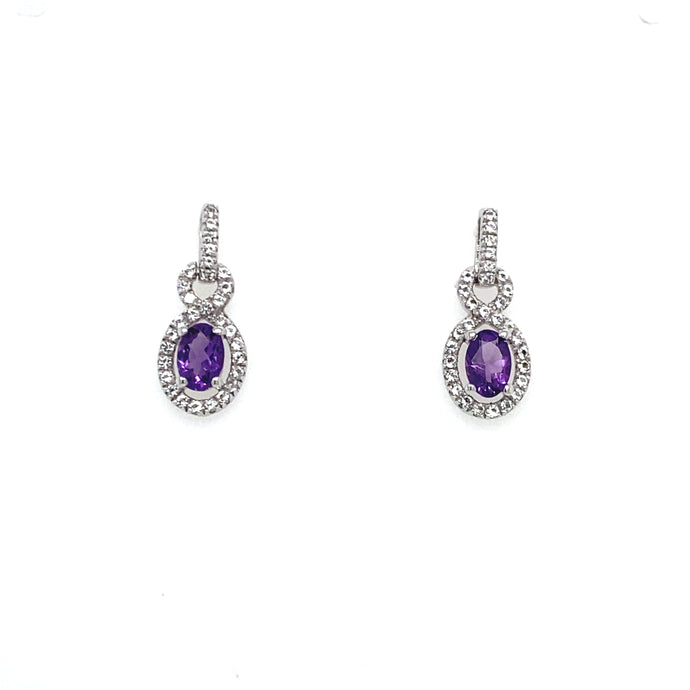 Sterling Silver Oval Amethyst Earrings with Topaz Halo Earrings