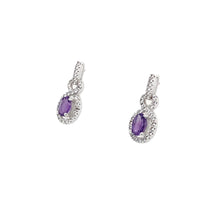 Load image into Gallery viewer, Sterling Silver Oval Amethyst Earrings with Topaz Halo Earrings