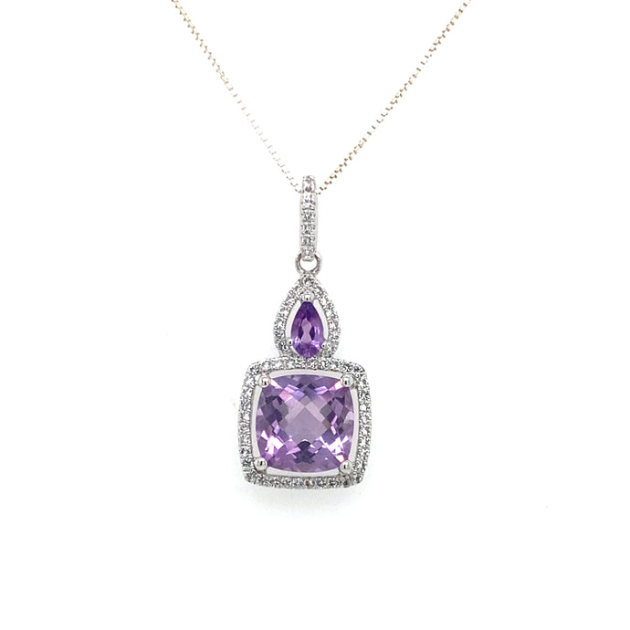 Sterling Silver Cushion Amethyst and Topaz Halo Pendant