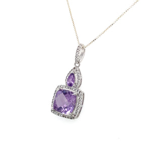 Sterling Silver Cushion Amethyst and Topaz Halo Pendant