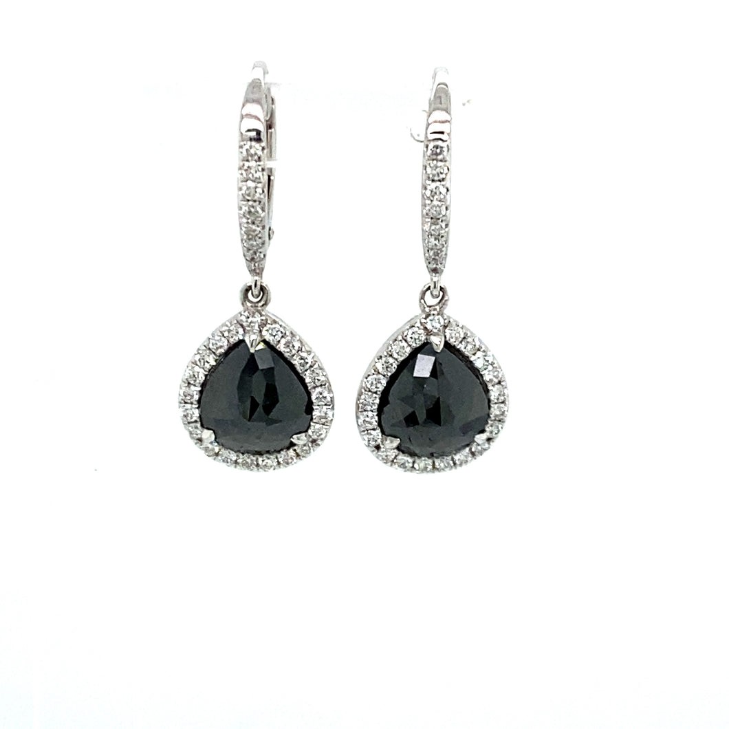 14K White Gold and Rose Cut Black Diamond Earrings